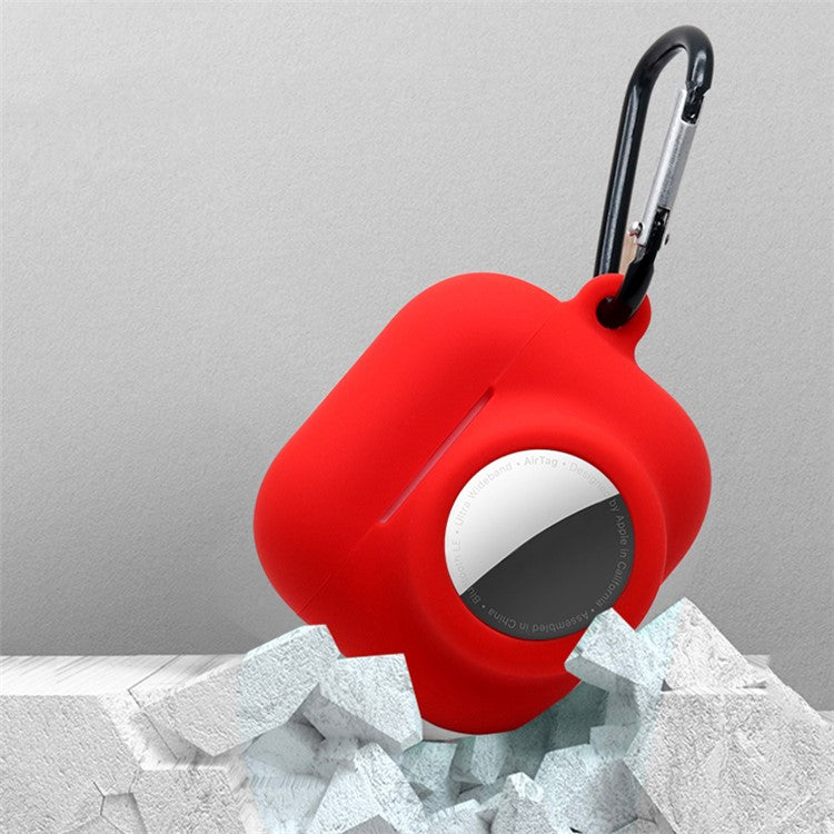 2 in 1 Soft Silicone Case Anti-scratch Protective Cover for AirPods 3/AirTag - Red