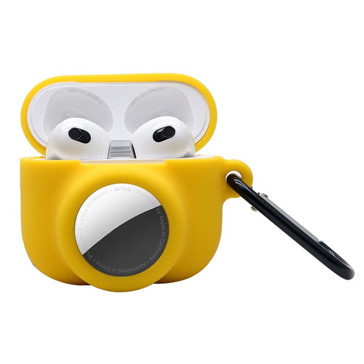 2 in 1 Soft Silicone Case Anti-scratch Protective Cover for AirPods 3/AirTag - Yellow