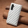 BINFEN COLOR BF Style-15 For Samsung Galaxy A16 5G / A16 4G Leather Case Zipper Pocket Rhombus Phone Cover - White
