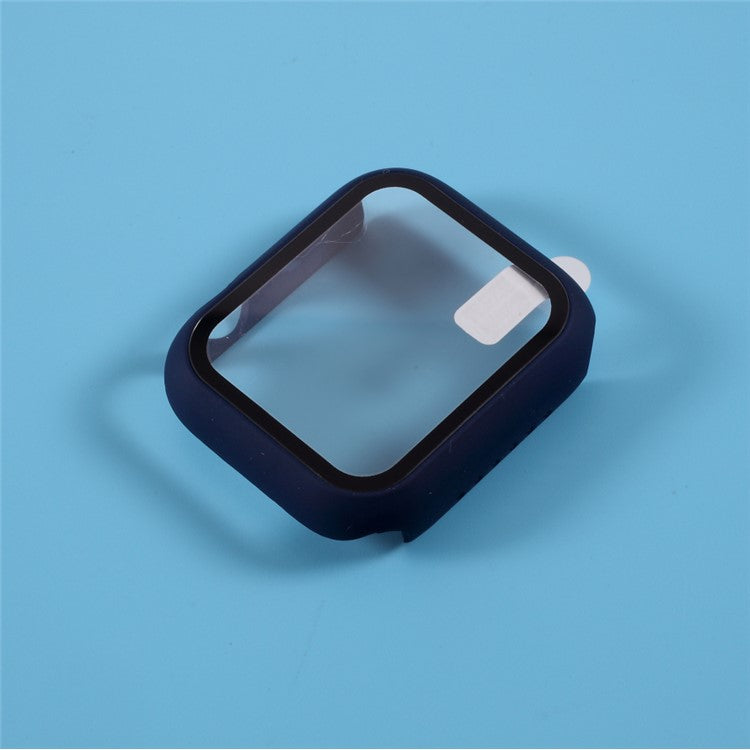 Multiple Colors PC Frame Cover Shell with Glass Screen Protector Film for Apple Watch Series 4 / 5 / 6 44mm / SE 44mm / SE (2022) 44mm - Dark Blue