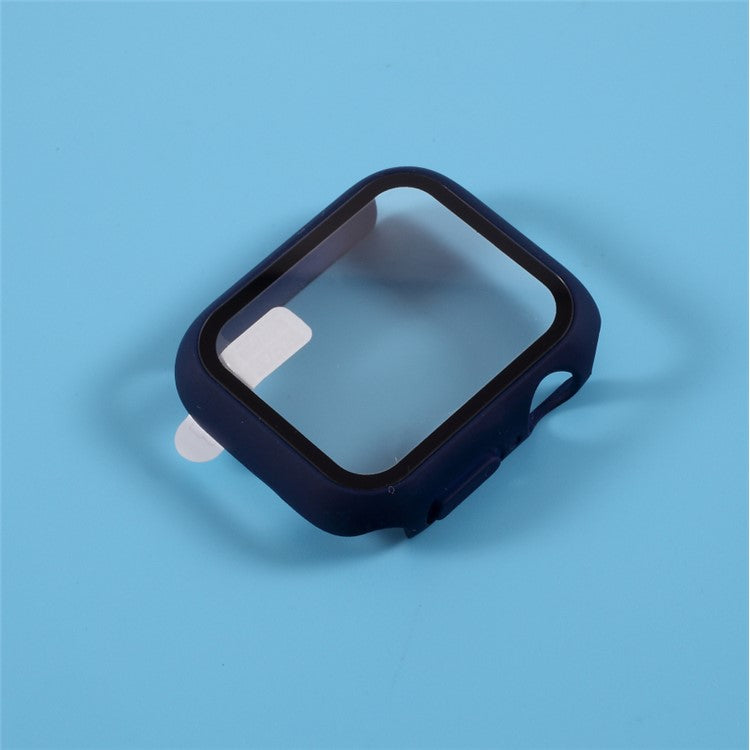 Multiple Colors PC Frame Cover Shell with Glass Screen Protector Film for Apple Watch Series 4 / 5 / 6 44mm / SE 44mm / SE (2022) 44mm - Dark Blue