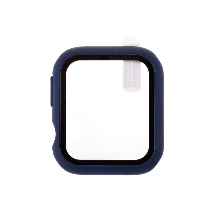 Multiple Colors PC Frame Cover Shell with Glass Screen Protector Film for Apple Watch Series 4 / 5 / 6 44mm / SE 44mm / SE (2022) 44mm - Dark Blue