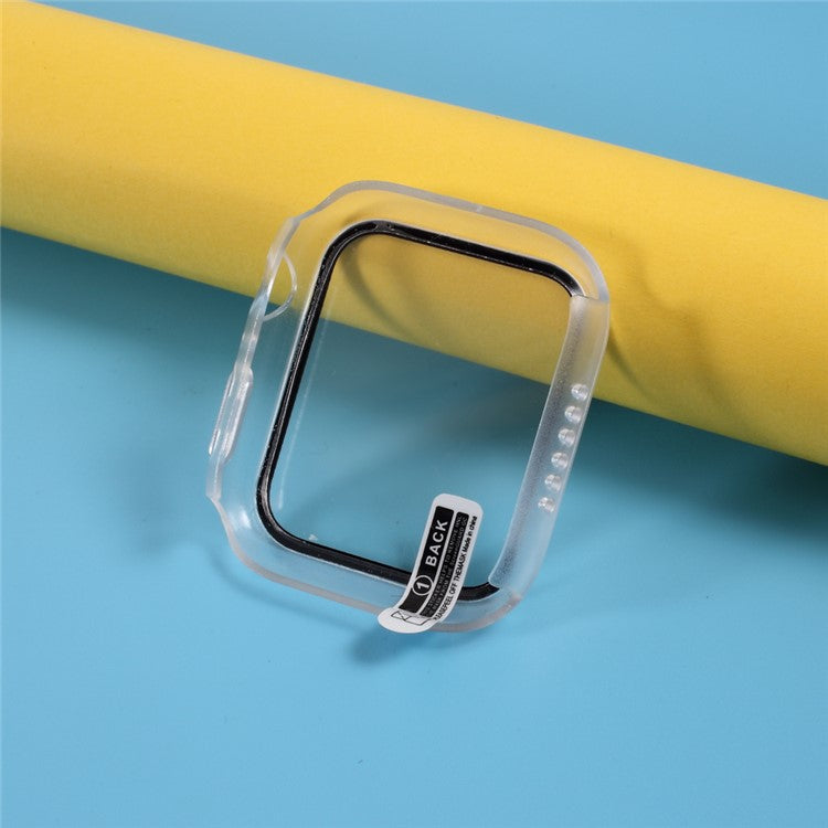 Multiple Colors PC Frame Cover Shell with Glass Screen Protector Film for Apple Watch Series 4 / 5 / 6 44mm / SE 44mm / SE (2022) 44mm - Transparent
