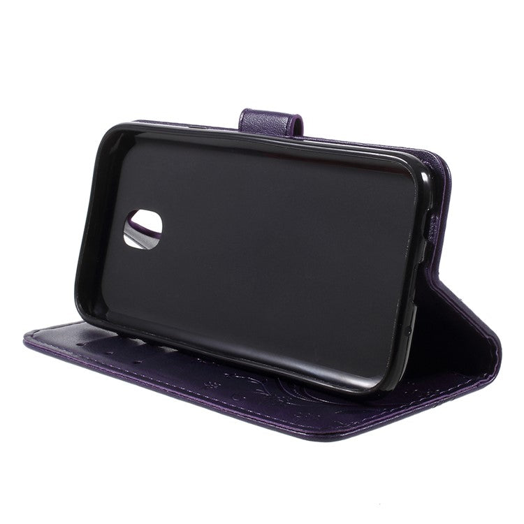 Imprint Flower Butterfly Pattern Leather Card Holder Cover Shell for Samsung Galaxy J5 (2017) EU Version / J5 Pro (2017) - Dark Purple