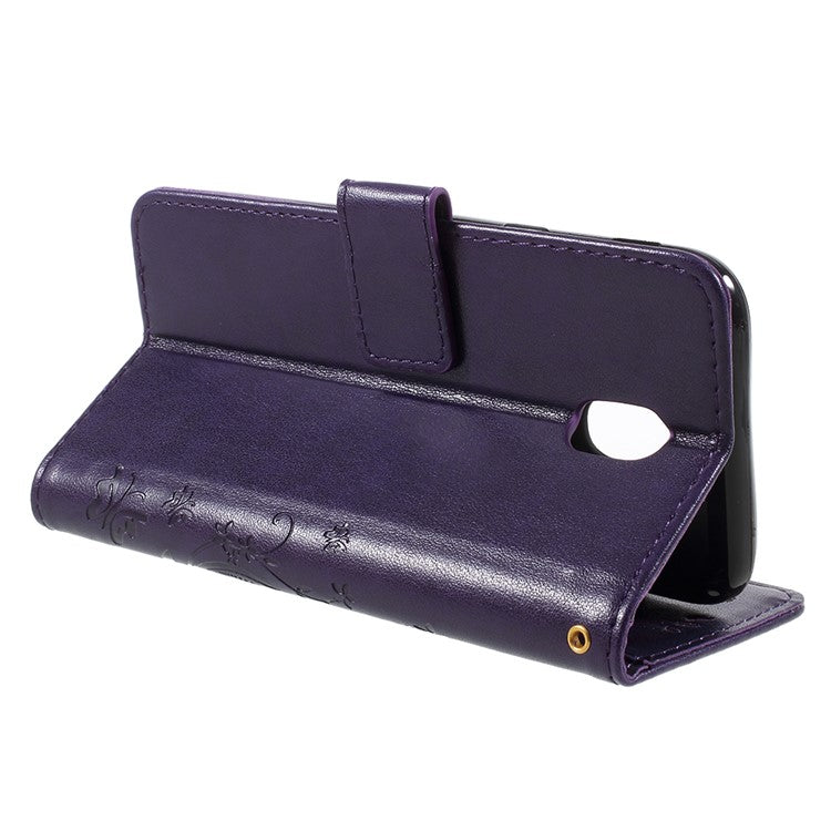 Imprint Flower Butterfly Pattern Leather Card Holder Cover Shell for Samsung Galaxy J5 (2017) EU Version / J5 Pro (2017) - Dark Purple