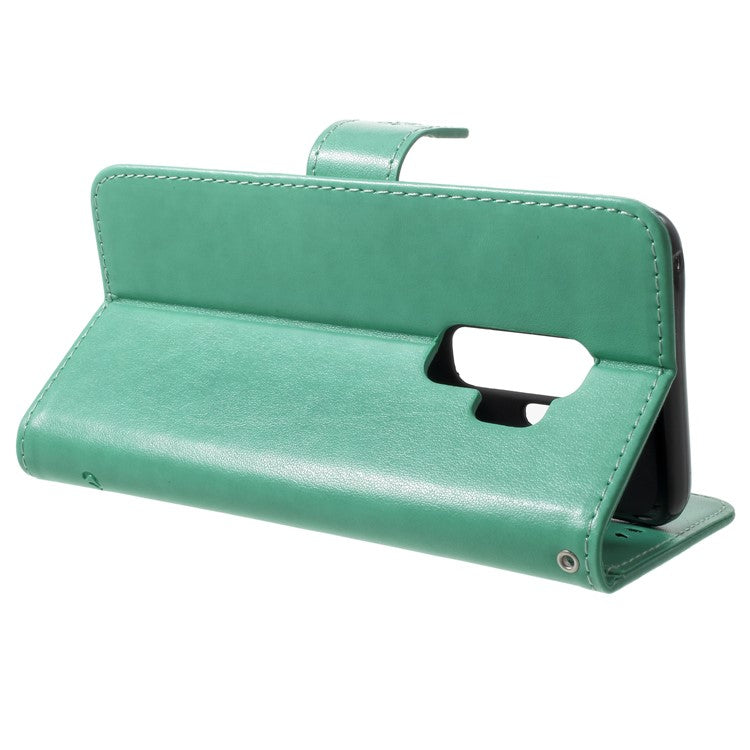 Imprinted Butterfly Flower PU Leather Wallet Case for Samsung Galaxy S9+ G965 - Cyan