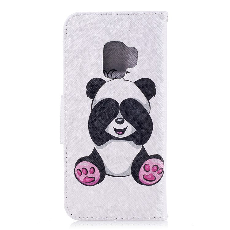 Pattern Printing PU Leather Magnetic Wallet Stand Mobile Phone Cover for Samsung Galaxy S9 - Cute Panda