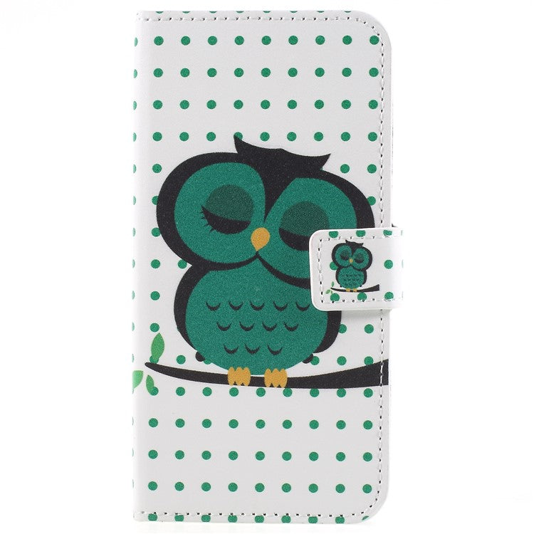 Pattern Printing PU Leather Magnetic Wallet Stand Protective Mobile Phone Cover for Samsung Galaxy S9 - Sleeping Owl