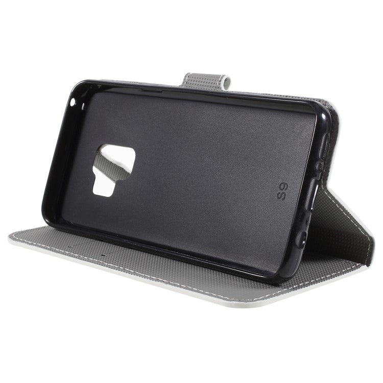 Pattern Printing PU Leather Magnetic Wallet Stand Protective Mobile Phone Cover for Samsung Galaxy S9 - Sleeping Owl