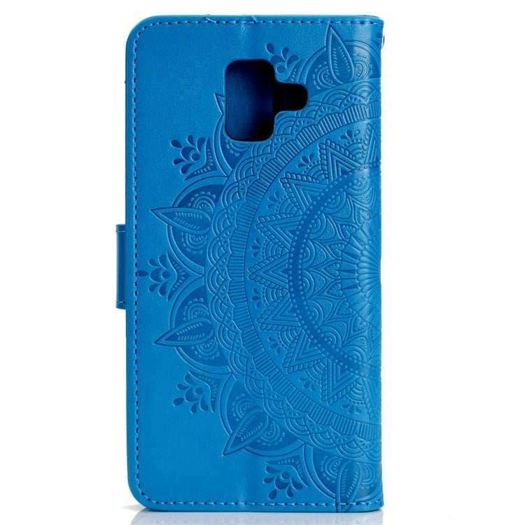 Imprint Mandala Flower Leather Wallet Mobile Phone Case for Samsung Galaxy A6 (2018) - Blue