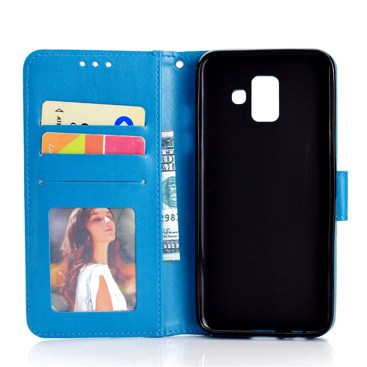 Imprint Mandala Flower Leather Wallet Mobile Phone Case for Samsung Galaxy A6 (2018) - Blue