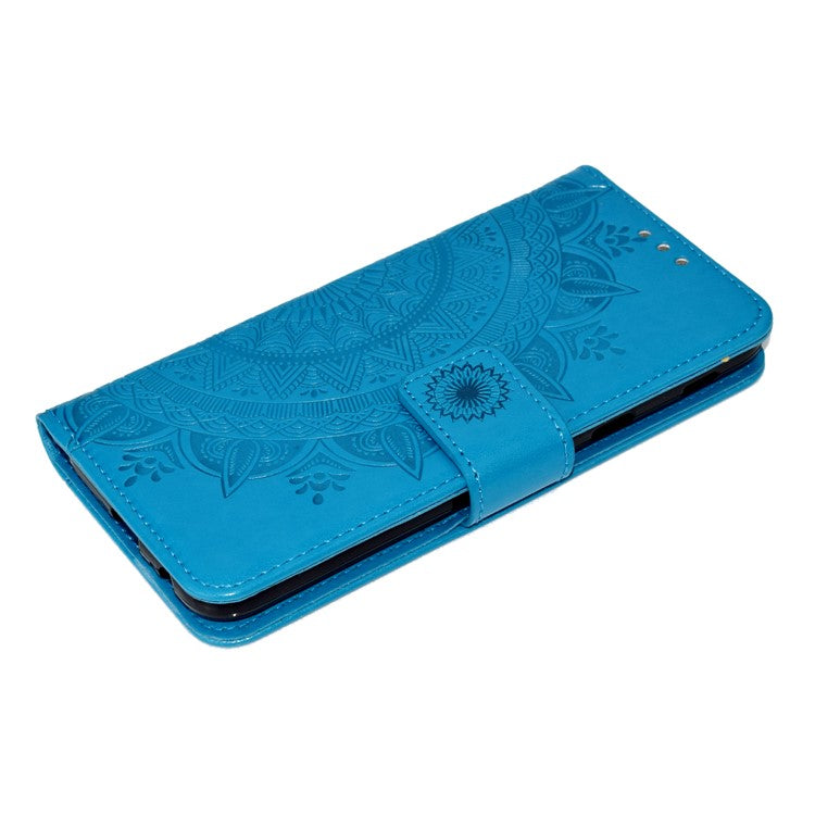 Imprint Mandala Flower Leather Wallet Mobile Phone Case for Samsung Galaxy A6 (2018) - Blue