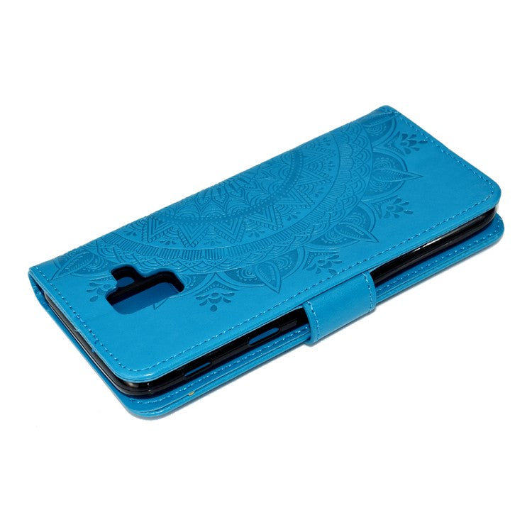 Imprint Mandala Flower Leather Wallet Mobile Phone Case for Samsung Galaxy A6 (2018) - Blue