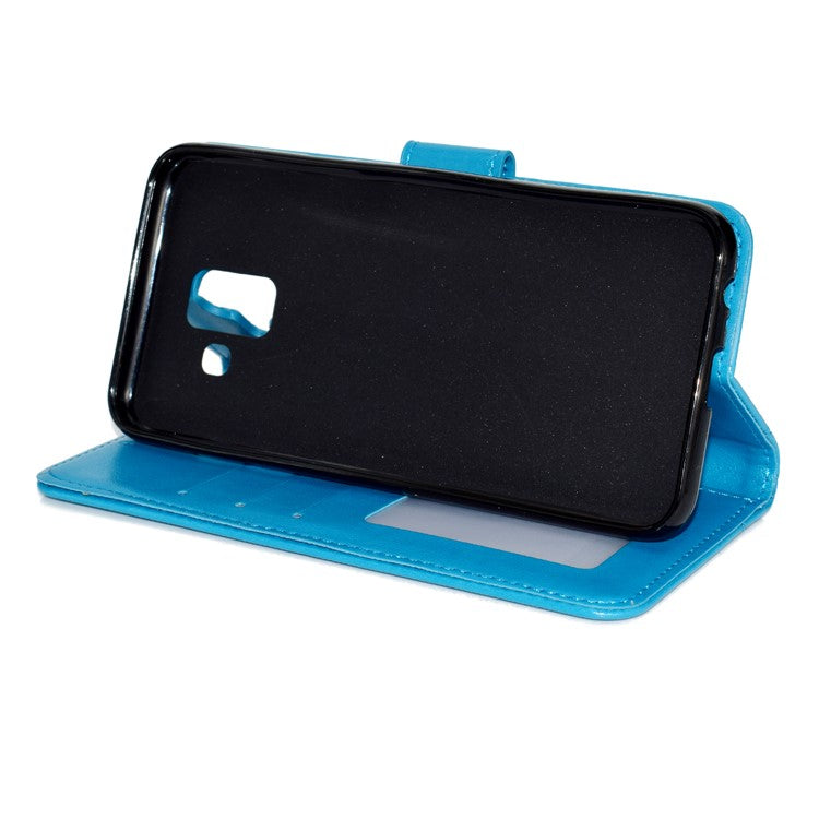 Imprint Mandala Flower Leather Wallet Mobile Phone Case for Samsung Galaxy A6 (2018) - Blue