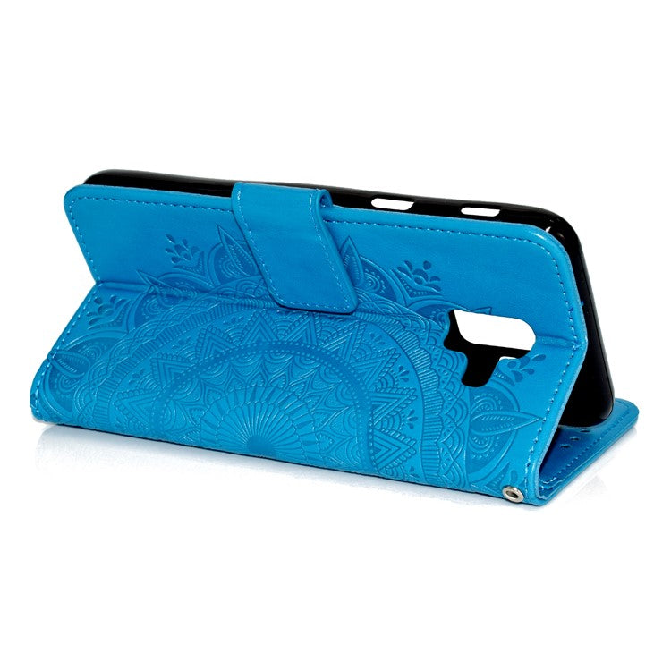 Imprint Mandala Flower Leather Wallet Mobile Phone Case for Samsung Galaxy A6 (2018) - Blue