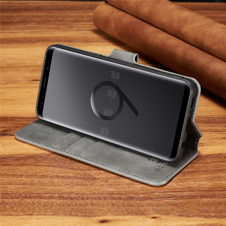 DG.MING Retro Style Wallet Leather Stand Case for Samsung Galaxy S9 SM-G960 - Grey