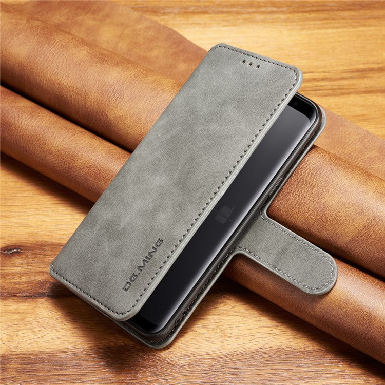 DG.MING Retro Style Wallet Leather Stand Case for Samsung Galaxy S9 SM-G960 - Grey