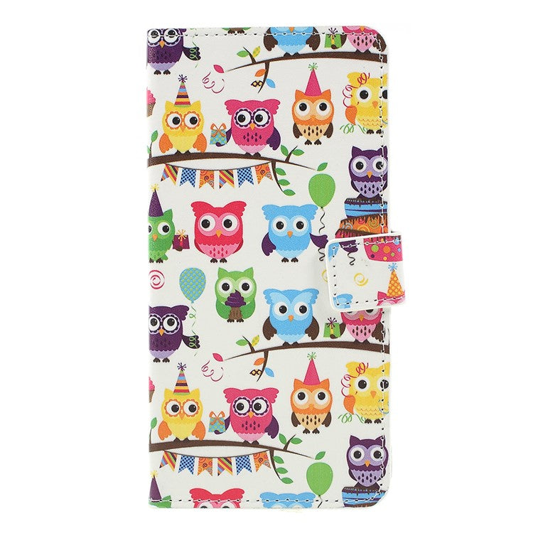 Pattern Printing PU Leather Magnetic Wallet Stand Protective Cover for Samsung Galaxy A7 (2018) - Owl Family
