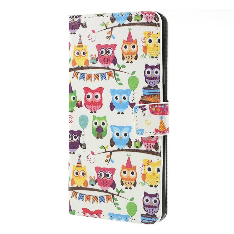 Pattern Printing PU Leather Magnetic Wallet Stand Protective Cover for Samsung Galaxy A7 (2018) - Owl Family
