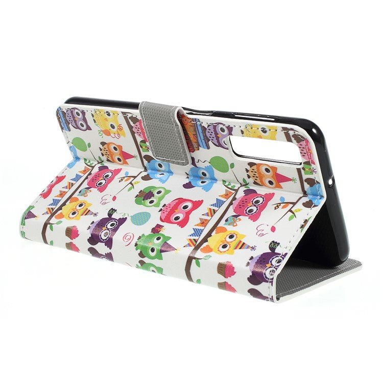 Pattern Printing PU Leather Magnetic Wallet Stand Protective Cover for Samsung Galaxy A7 (2018) - Owl Family