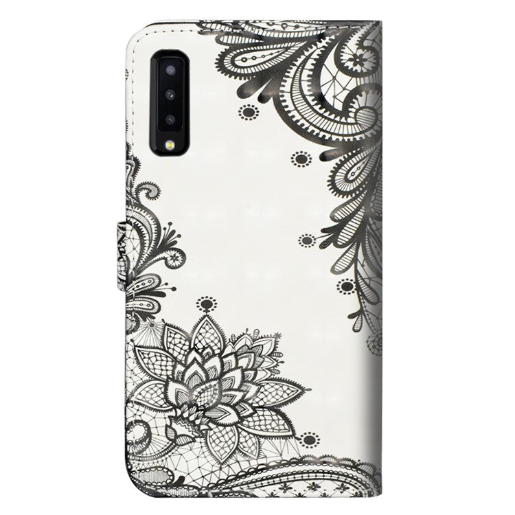 Pattern Printing Light Spot Decor Wallet Stand Leather Flip Cell Phone Case for Samsung Galaxy A7 (2018) - Lace Flower