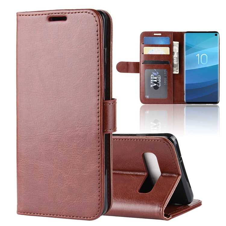 Crazy Horse Wallet PU Leather Magnetic Cover for Samsung Galaxy S10 - Brown