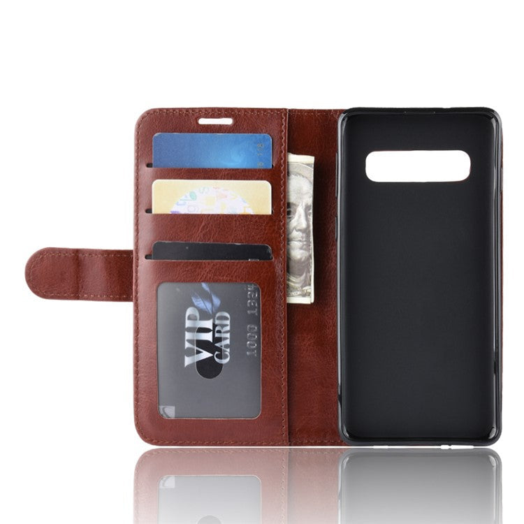 Crazy Horse Wallet PU Leather Magnetic Cover for Samsung Galaxy S10 - Brown