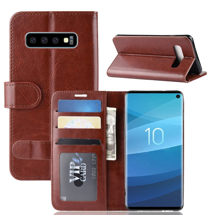 Crazy Horse Wallet PU Leather Magnetic Cover for Samsung Galaxy S10 - Brown