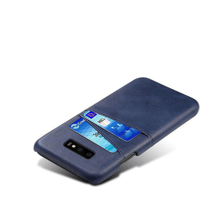 For Samsung Galaxy S10e Dual Card Slots Phone Case PU Leather Coated PC Phone Cover - Blue