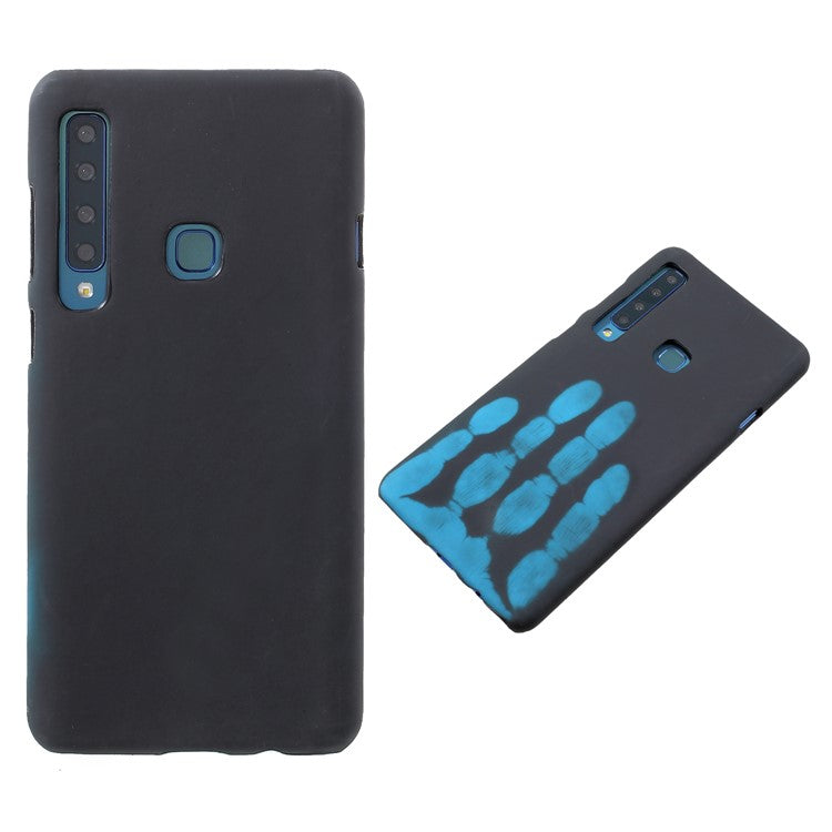 Thermal Induction Fluorescent Color Changing PU Leather Coated PC Back Cover for Samsung Galaxy A9 (2018) / A9 Star Pro / A9s - Black / Blue