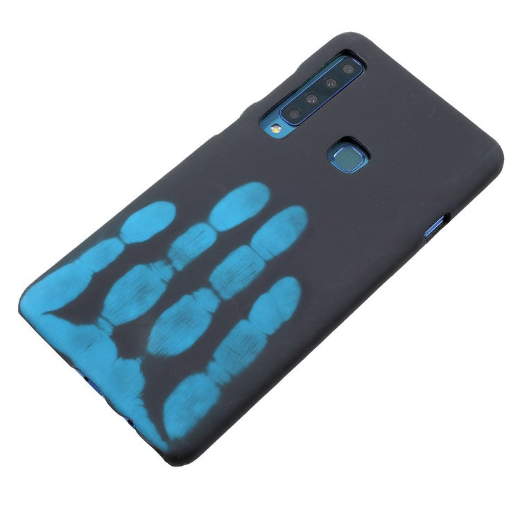 Thermal Induction Fluorescent Color Changing PU Leather Coated PC Back Cover for Samsung Galaxy A9 (2018) / A9 Star Pro / A9s - Black / Blue