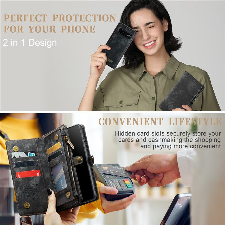 CASEME 008 Series for Samsung Galaxy S10 Plus Detachable 2-in-1 Multi-functional Wallet PU Leather Case - Black