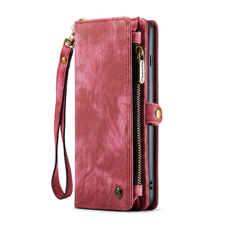 CASEME 008 Series for Samsung Galaxy S10 PU Leather Zipper Pocket Sand Cover Detachable 2-in-1 Magnetic Wallet Phone Case - Red