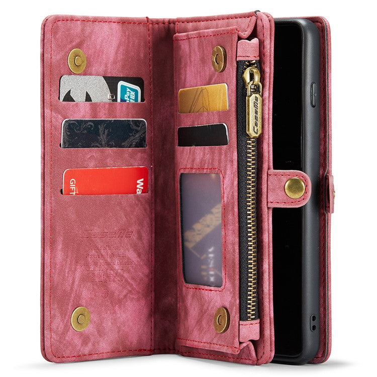 CASEME 008 Series for Samsung Galaxy S10 PU Leather Zipper Pocket Sand Cover Detachable 2-in-1 Magnetic Wallet Phone Case - Red
