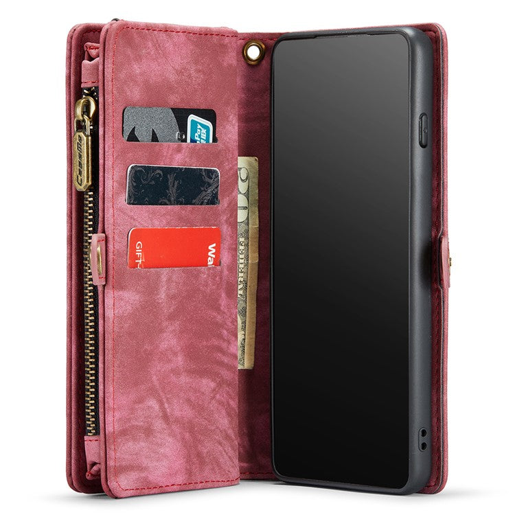 CASEME 008 Series for Samsung Galaxy S10 PU Leather Zipper Pocket Sand Cover Detachable 2-in-1 Magnetic Wallet Phone Case - Red