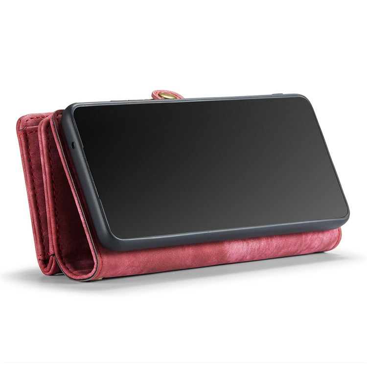 CASEME 008 Series for Samsung Galaxy S10 PU Leather Zipper Pocket Sand Cover Detachable 2-in-1 Magnetic Wallet Phone Case - Red