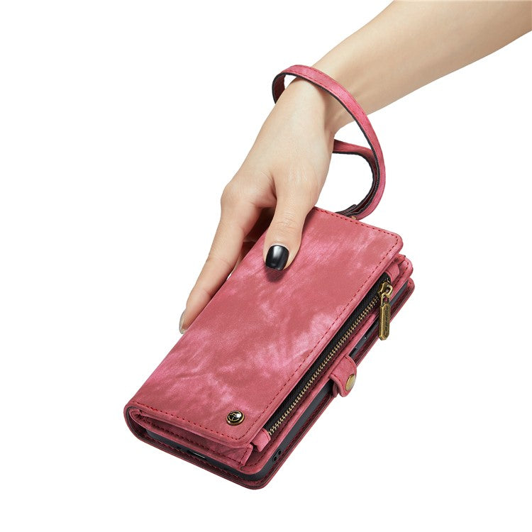 CASEME 008 Series for Samsung Galaxy S10 PU Leather Zipper Pocket Sand Cover Detachable 2-in-1 Magnetic Wallet Phone Case - Red