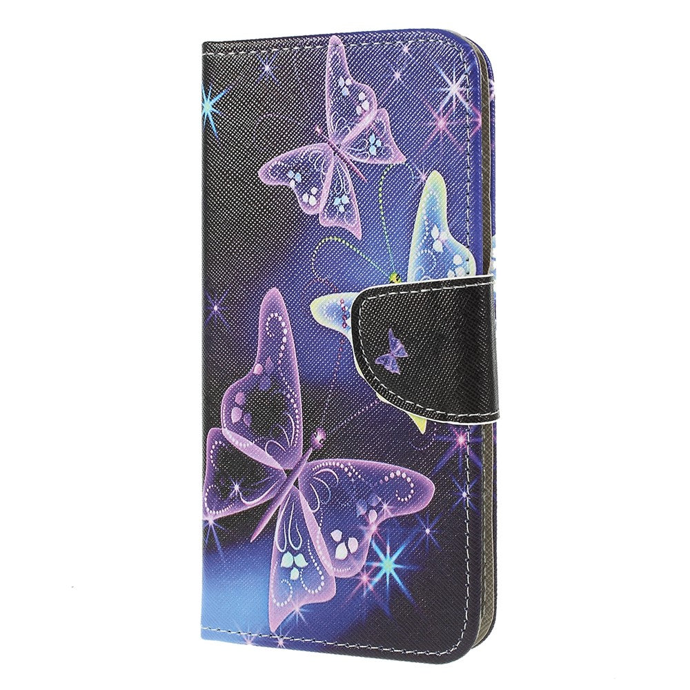 Cross Texture Patterned Leather Wallet Case for Samsung Galaxy M10 - Beautiful Butterfly