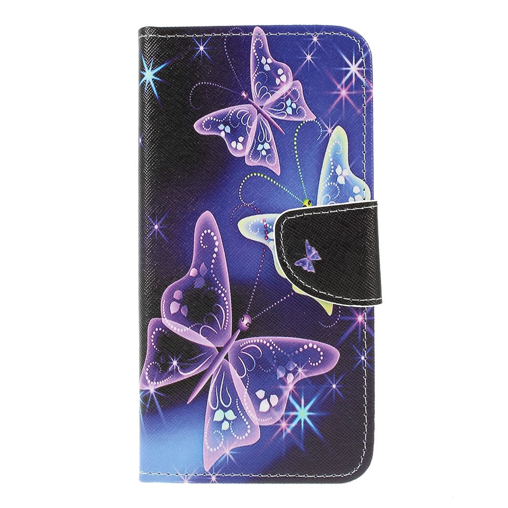 Cross Texture Patterned Leather Wallet Case for Samsung Galaxy M10 - Beautiful Butterfly