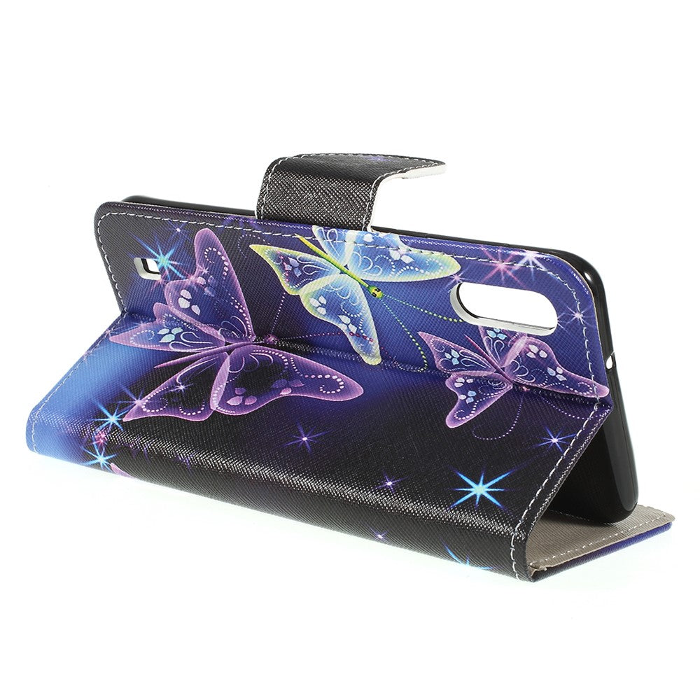 Cross Texture Patterned Leather Wallet Case for Samsung Galaxy M10 - Beautiful Butterfly