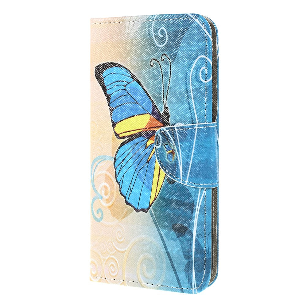 Cross Texture Patterned Leather Wallet Case for Samsung Galaxy M10 - Blue Butterfly