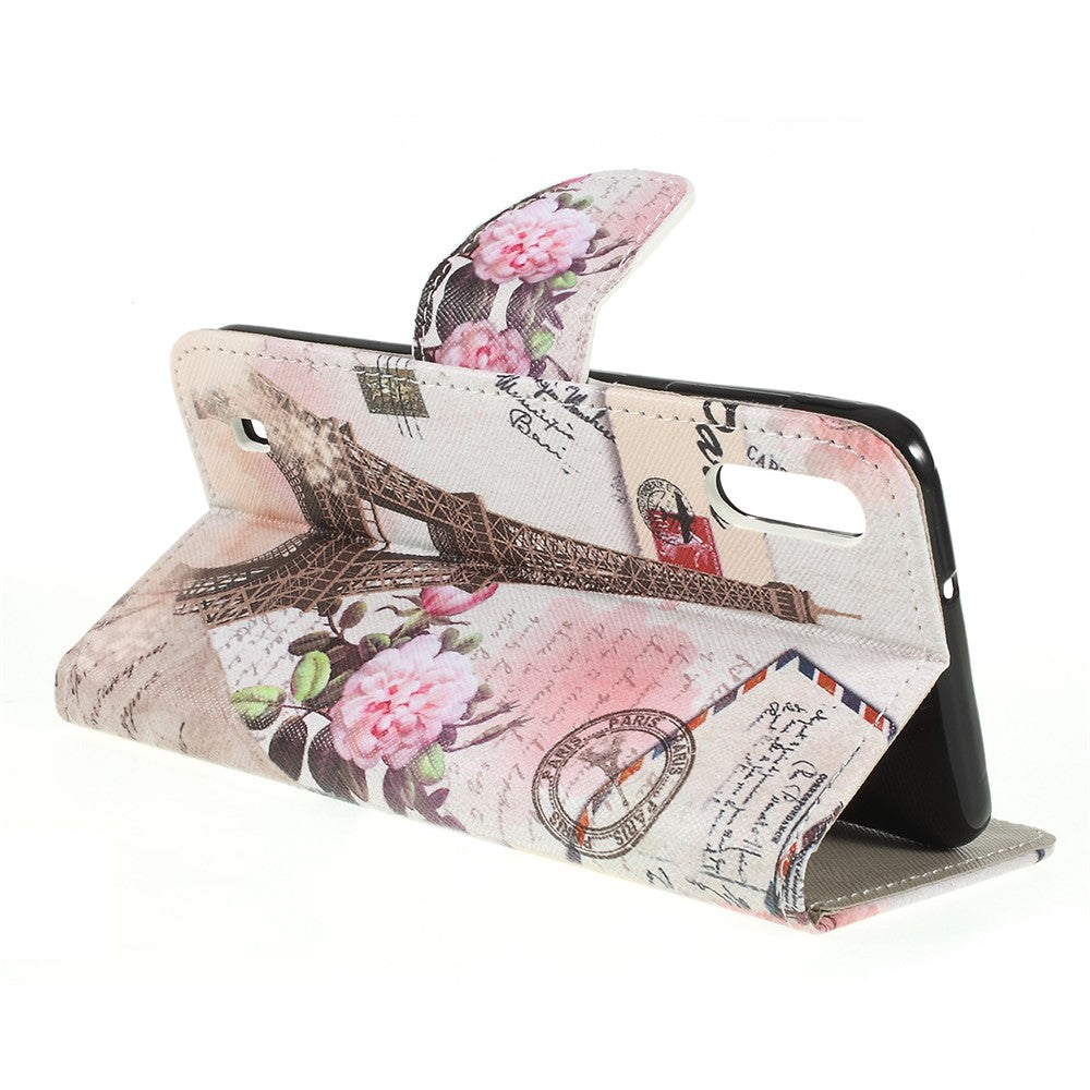 Cross Texture Patterned Leather Wallet Case for Samsung Galaxy M10 - Eiffel Tower