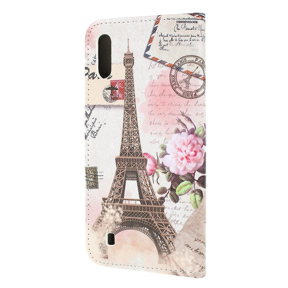 Cross Texture Patterned Leather Wallet Case for Samsung Galaxy M10 - Eiffel Tower