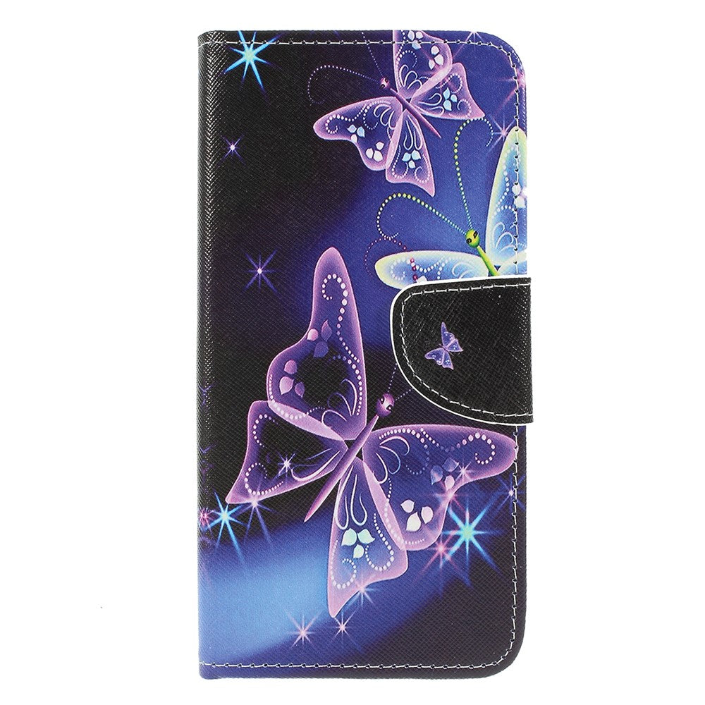 For Samsung Galaxy M20 Cross Texture Patterned Leather Wallet Cover - Beautiful Butterfly