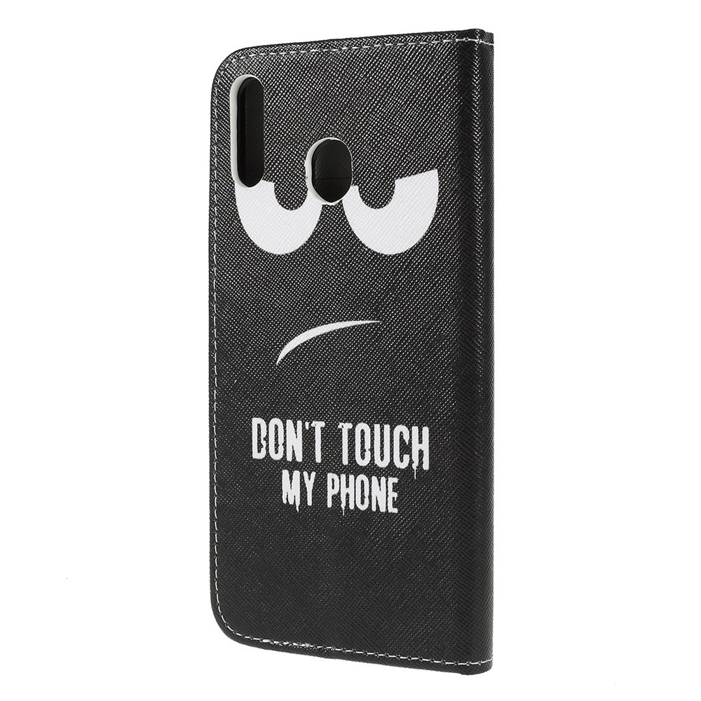 For Samsung Galaxy M20 Cross Texture Patterned Leather Wallet Cover - Do Not Touch My Phone