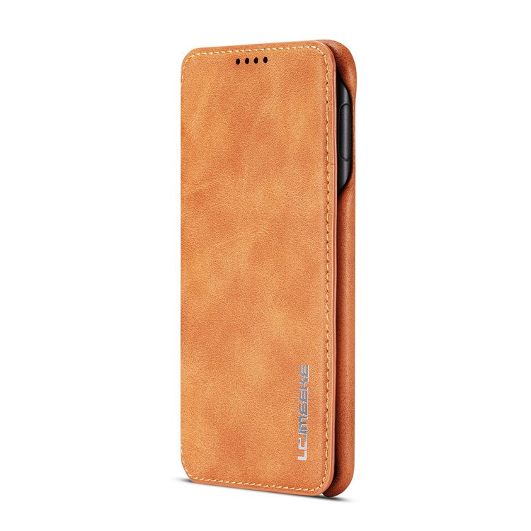 LC.IMEEKE Retro Style Leather Card Holder Case for Samsung Galaxy S10e - Brown