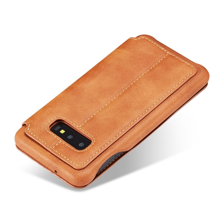 LC.IMEEKE Retro Style Leather Card Holder Case for Samsung Galaxy S10e - Brown