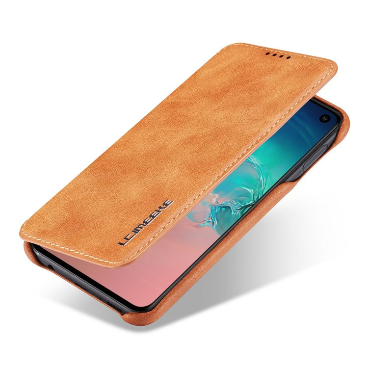 LC.IMEEKE Retro Style Leather Card Holder Case for Samsung Galaxy S10e - Brown