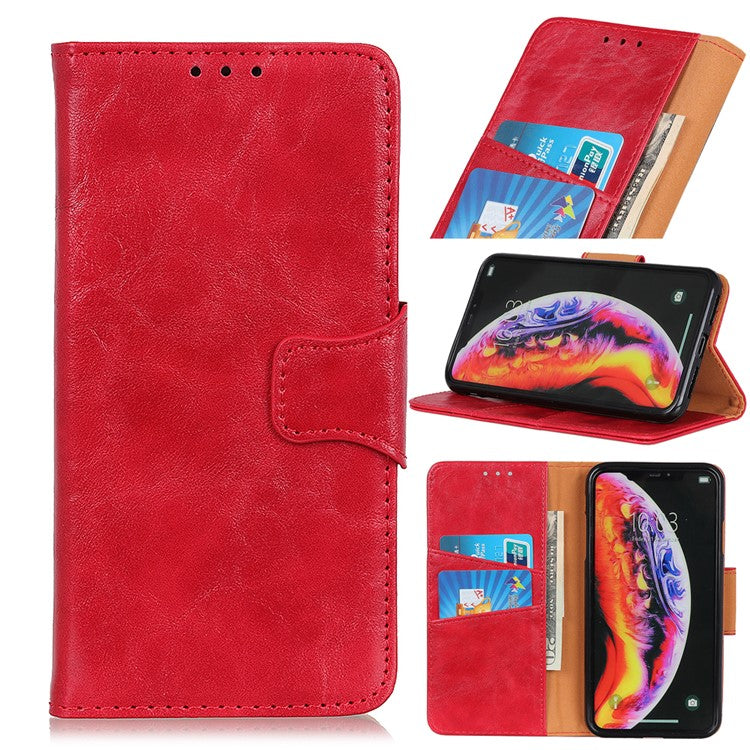 Crazy Horse Wallet Leather Stand Case for Samsung Galaxy A10 - Red