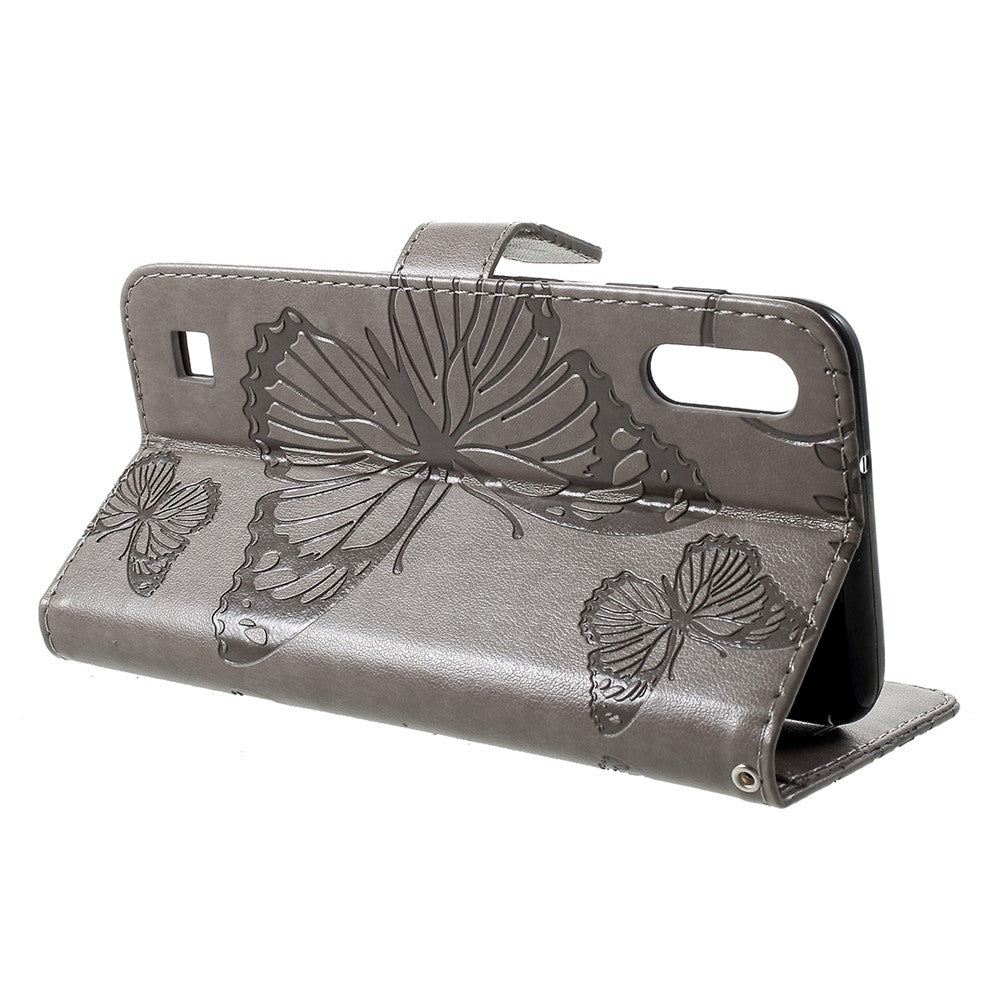 For Samsung Galaxy M10 / A10 Wallet Case Floral Butterfly Imprinted Leather Phone Cover Stand - Grey